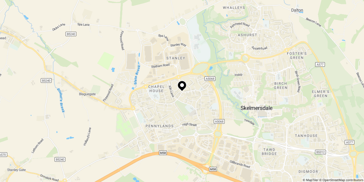 Approximate location of Thurcroft Drive, Skelmersdale, WN8 8PD
