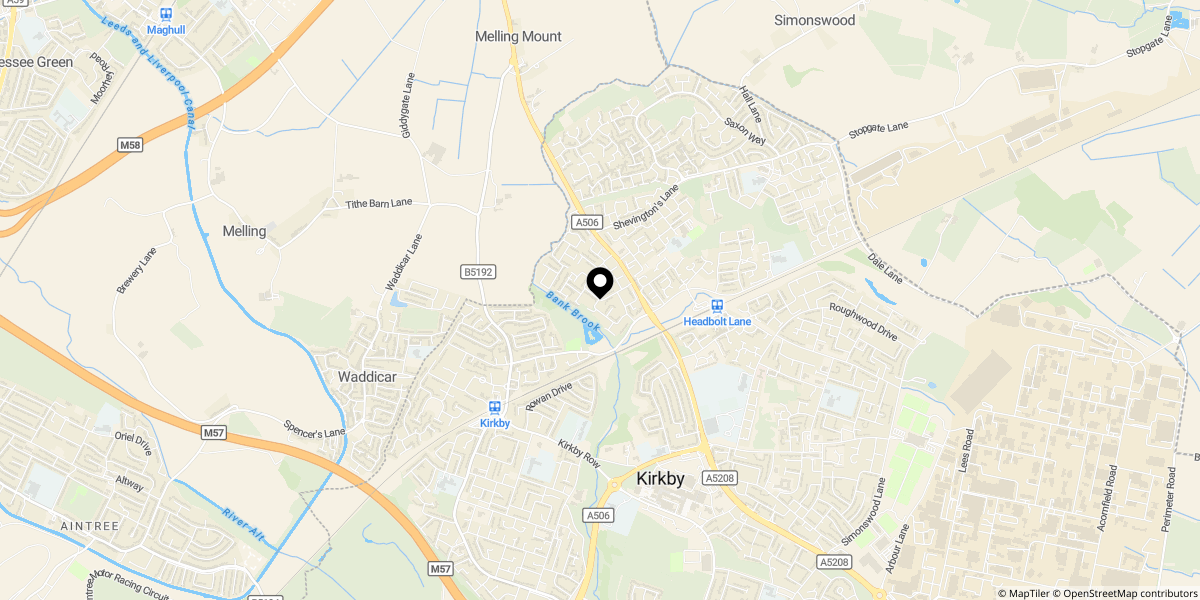Approximate location of Bearwood Road, Kirkby, Liverpool, L33 2AF