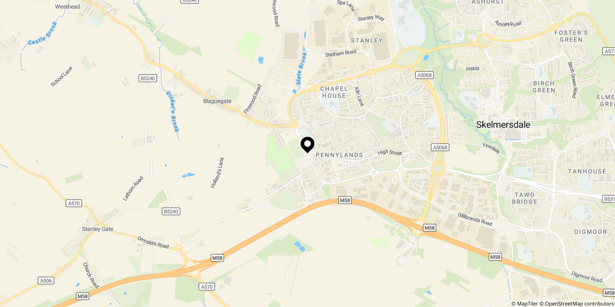 Approximate location of Liverpool Road, Skelmersdale, WN8 8BJ