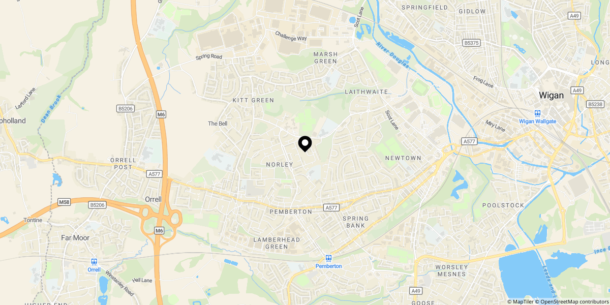 Approximate location of Norley Hall Avenue, Wigan, WN5 9LS